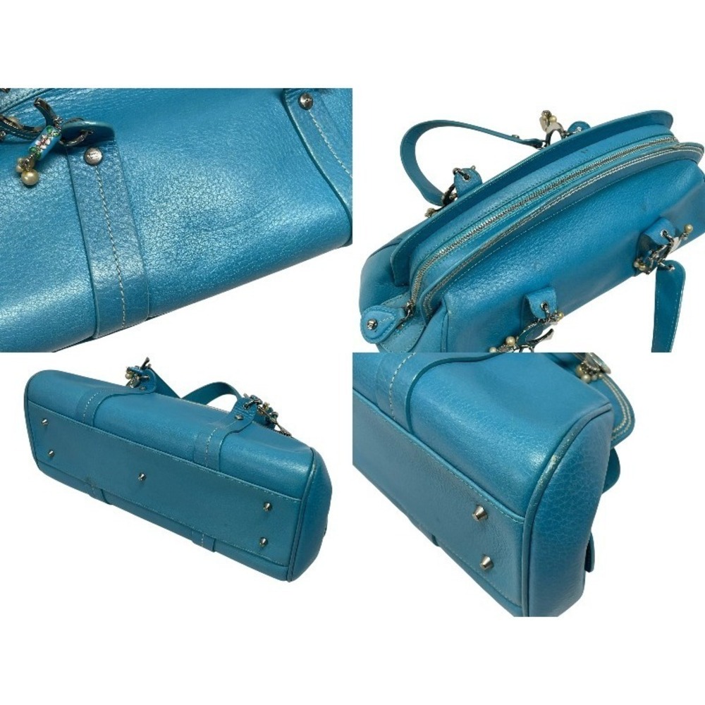 Dior blue charm handbag leather logo Christian - Picture 9 of 10